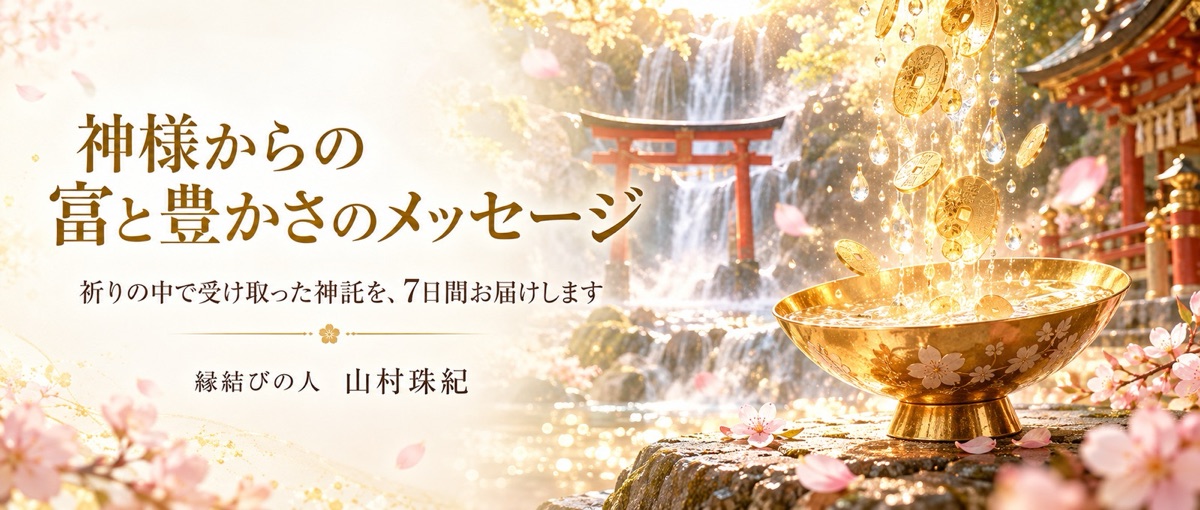 神様からの富と豊かさのメッセージ 祈りの中で受け取った神託を、7日間お届けします 縁結びの人 山村珠紀
